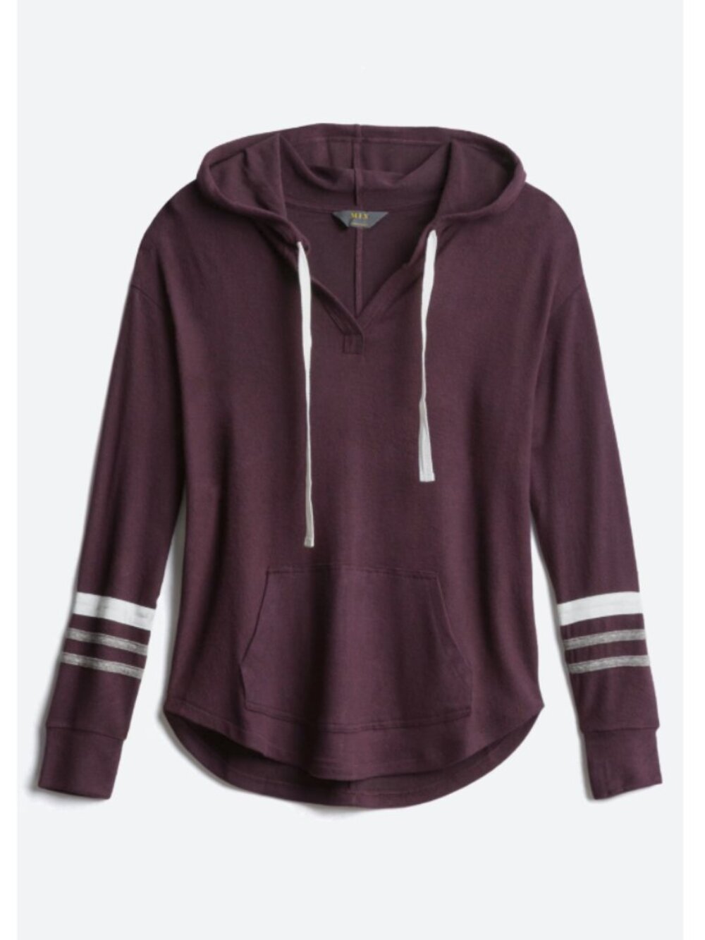 Market & Spruce Plum Hooded Pullover with White Stripe Sleeves
